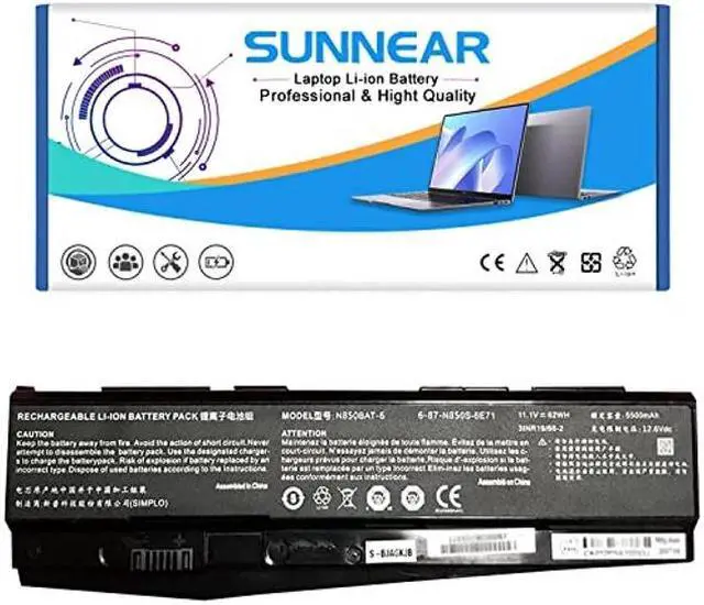 Main image of SUNNEAR N850BAT-6 62Wh Battery Replacement for CLEVO N870 N870HK Z6-KP Z6-KP5GT Z7M-KP Z7M-KP7G1 T58-T1 T6TI Series Laptop 6-87-N850S-6E71 6-87-N850S-4U41 11.1V 5500mAh