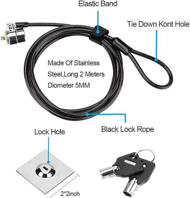 Alt view image 3 of 5 - LORADAR 5Pack Laptop Cable Lock Hardware Security Cable Lock Anti Theft 5Keys 6.7Ft Compatible for Laptops, iMac,Out Door TV,Mac Mini,& Other Devices Longer Cable (keyed Alike)