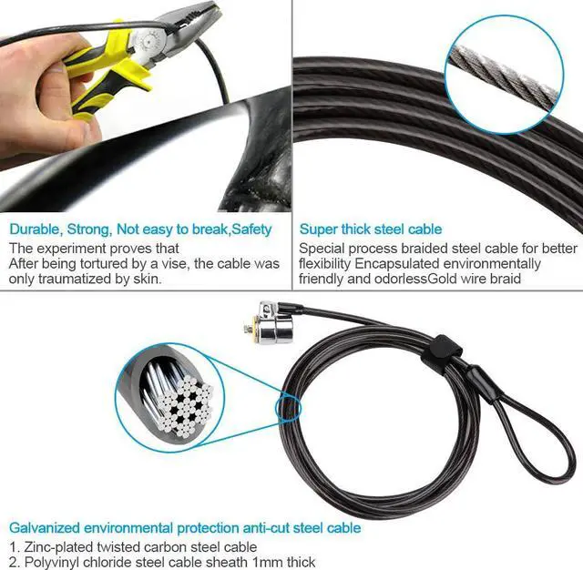 Alt view image 5 of 5 - LORADAR 5Pack Laptop Cable Lock Hardware Security Cable Lock Anti Theft 5Keys 6.7Ft Compatible for Laptops, iMac,Out Door TV,Mac Mini,& Other Devices Longer Cable (keyed Alike)