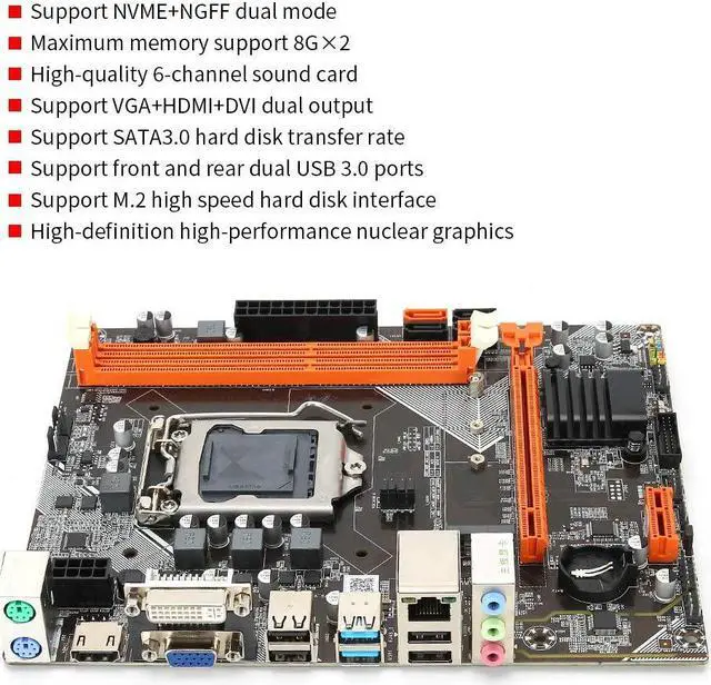 Alt view image 3 of 5 - M ATX Desktop Motherboard for Intel B75, NVME&NGFF Dual Mode M.2 High-Speed Hard Disk/CPU for LGA 1155Pin/2X DDR3 1600/1333/1066 MHZ/1X PCI EX16 Graphics Card Slot Motherboard