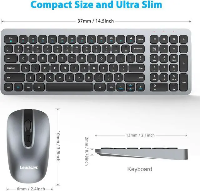 Alt view image 3 of 5 - LeadsaiL Wireless Keyboard and Mouse Combo, Wireless USB Mouse and Computer Keyboard Set, Compact and Silent for Windows Laptop, Desktop, PC