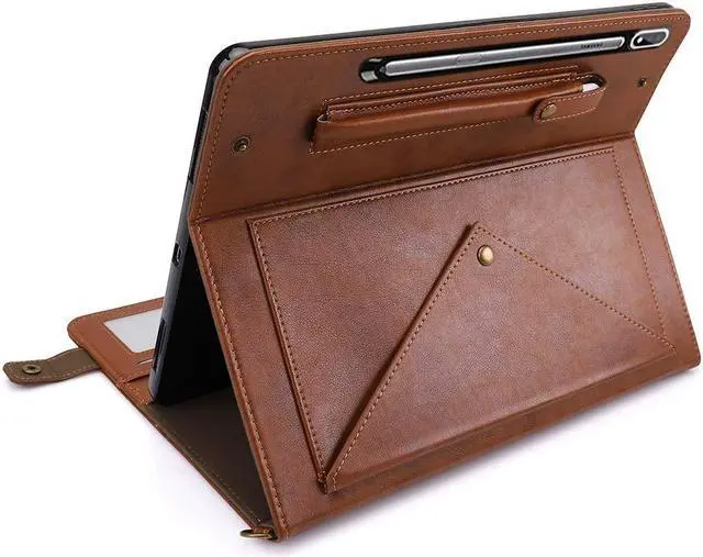 Alt view image 2 of 5 - Handbag Case for Samsung Galaxy Tab S8+/S7+/S7 FE 12.4", Techcircle Folio Stand Crossbody Wallet Case w/Pen Holder & Card Slots Thin Pocket, Built-in Hand Strap & Removable Shoulder Strap, Coffee