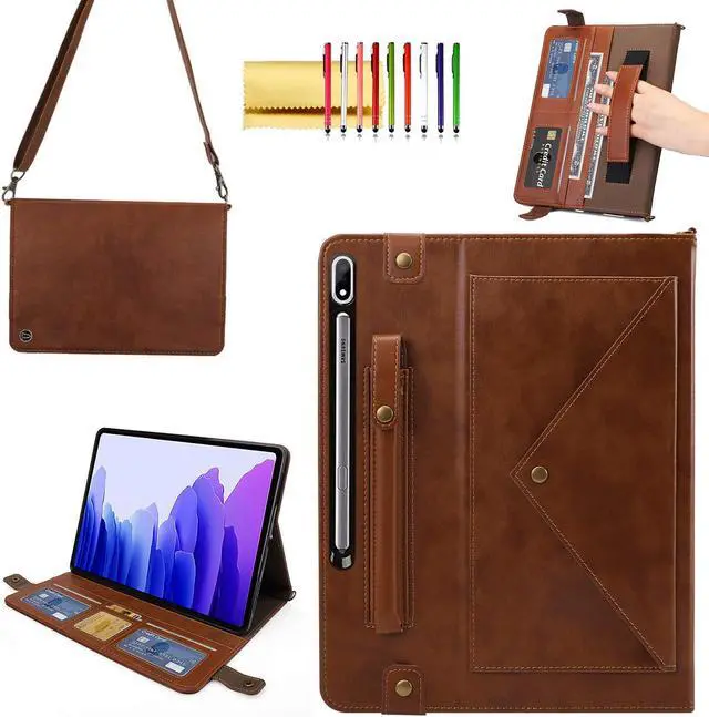Main image of Handbag Case for Samsung Galaxy Tab S8+/S7+/S7 FE 12.4", Techcircle Folio Stand Crossbody Wallet Case w/Pen Holder & Card Slots Thin Pocket, Built-in Hand Strap & Removable Shoulder Strap, Coffee