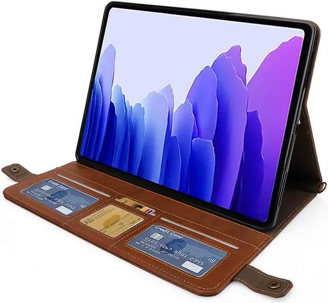 Alt view image 3 of 5 - Handbag Case for Samsung Galaxy Tab S8+/S7+/S7 FE 12.4", Techcircle Folio Stand Crossbody Wallet Case w/Pen Holder & Card Slots Thin Pocket, Built-in Hand Strap & Removable Shoulder Strap, Coffee