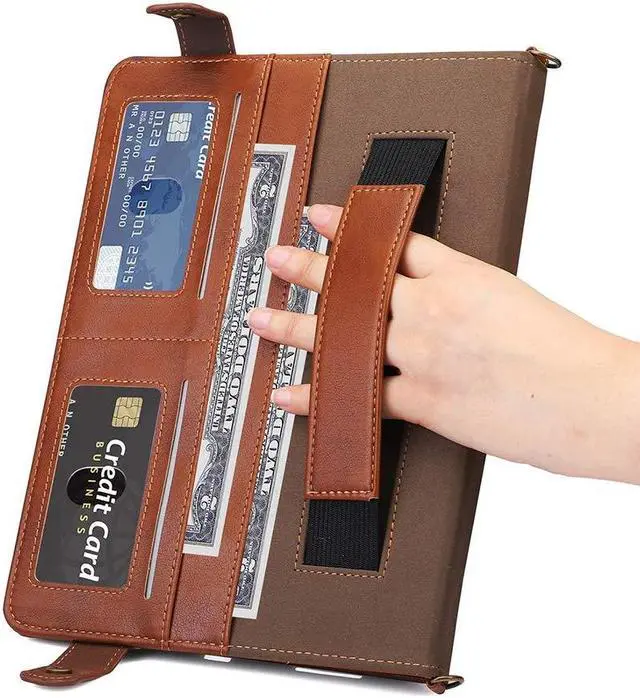 Alt view image 5 of 5 - Handbag Case for Samsung Galaxy Tab S8+/S7+/S7 FE 12.4", Techcircle Folio Stand Crossbody Wallet Case w/Pen Holder & Card Slots Thin Pocket, Built-in Hand Strap & Removable Shoulder Strap, Coffee