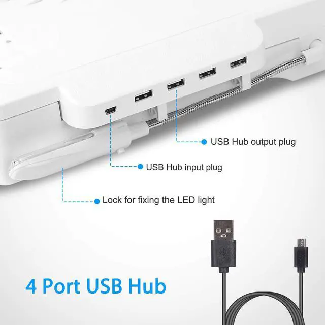 Alt view image 3 of 5 - TeqHome Laptop Table for Bed, Adjustable Laptop Bed Desk with Fan, 4 USB Ports, Portable Lap Desk with Foldable Legs, Laptops Stand for Couch Sofa Bed Tray with LED Light, Storage, Mouse Pad - White
