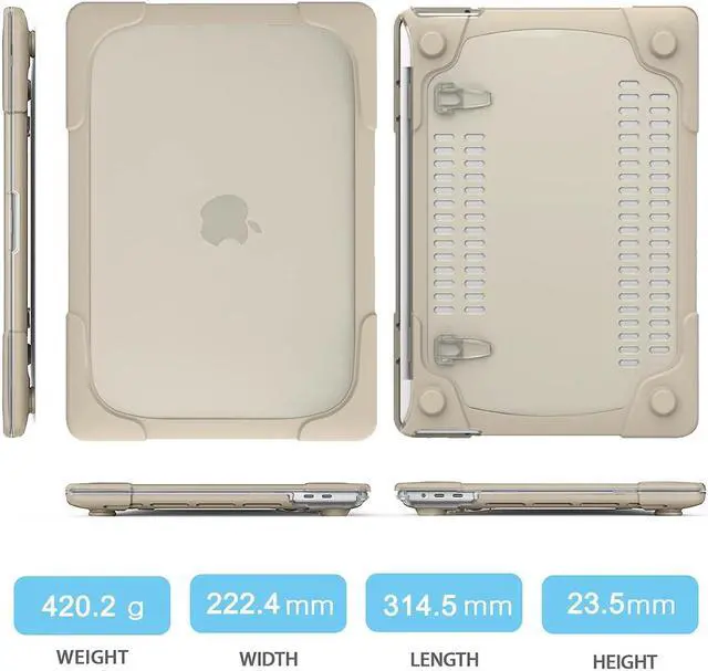 Alt view image 2 of 5 - Mektron for MacBook Pro 13 inch Case M1 M2 A2338 A2289 A2251 Touch Bar & Touch ID 2022 2021 2020 Release, Heavy Duty Slim Hard Shell Dual Layer Protective Cover with Fold Kickstand, Khaki