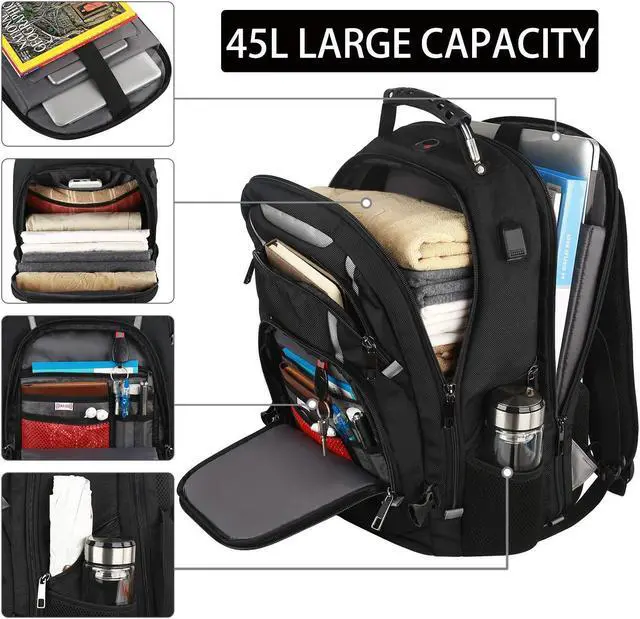 Alt view image 2 of 5 - 17 inch Laptop Backpack, Large Travel Backpack for Men Airline Approved with USB Charging Port and TSA Friendly, RFID Anti Theft Water Resistant Bookbag Fit for College High School Students Weekender
