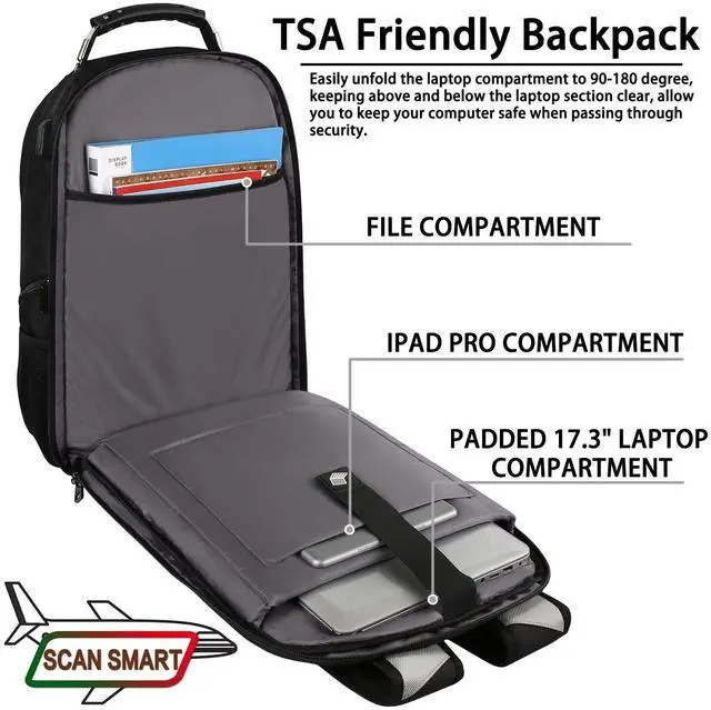 Alt view image 3 of 5 - 17 inch Laptop Backpack, Large Travel Backpack for Men Airline Approved with USB Charging Port and TSA Friendly, RFID Anti Theft Water Resistant Bookbag Fit for College High School Students Weekender