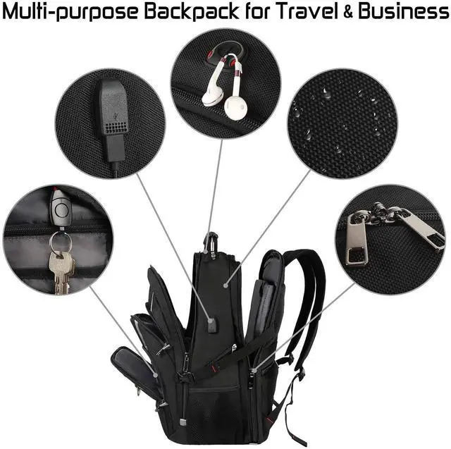 Alt view image 5 of 5 - 17 inch Laptop Backpack, Large Travel Backpack for Men Airline Approved with USB Charging Port and TSA Friendly, RFID Anti Theft Water Resistant Bookbag Fit for College High School Students Weekender