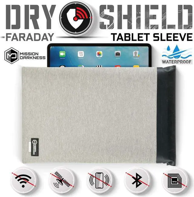 Alt view image 2 of 5 - Mission Darkness Dry Shield Faraday Tablet Sleeve // Slim Waterproof Dry Bag for Tablets + RF Shielding Liner // Signal Blocking, Anti-Tracking, EMP Shield, Data Privacy, Electronic Device Security