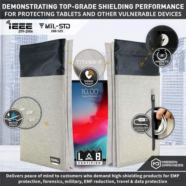 Alt view image 3 of 5 - Mission Darkness Dry Shield Faraday Tablet Sleeve // Slim Waterproof Dry Bag for Tablets + RF Shielding Liner // Signal Blocking, Anti-Tracking, EMP Shield, Data Privacy, Electronic Device Security