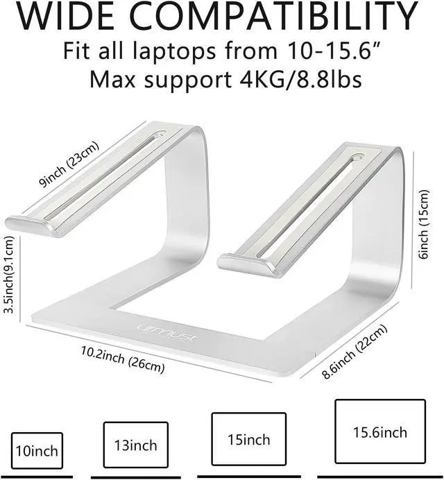 Alt view image 4 of 5 - Urmust Laptop Stand for Desk Aluminum Computer Stand for Laptop Riser Holder Notebook Stand Compatible with MacBook Air Pro, Dell, HP, Lenovo Samsung, Alienware All Laptops 11-15.6"(Silver)