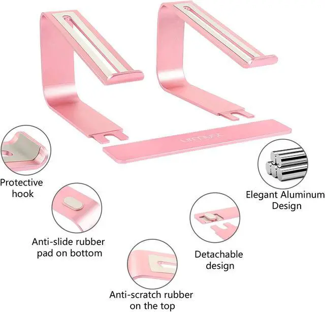 Alt view image 3 of 5 - Urmust Laptop Stand for Desk - Aluminum Computer Stand Riser Holder for MacBook Air Pro, Dell, HP, Lenovo, Samsung, Alienware Laptops 11-15.6" (Rose Gold)