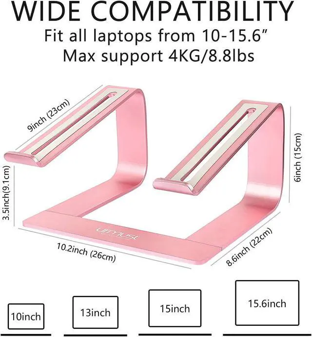 Alt view image 5 of 5 - Urmust Laptop Stand for Desk - Aluminum Computer Stand Riser Holder for MacBook Air Pro, Dell, HP, Lenovo, Samsung, Alienware Laptops 11-15.6" (Rose Gold)