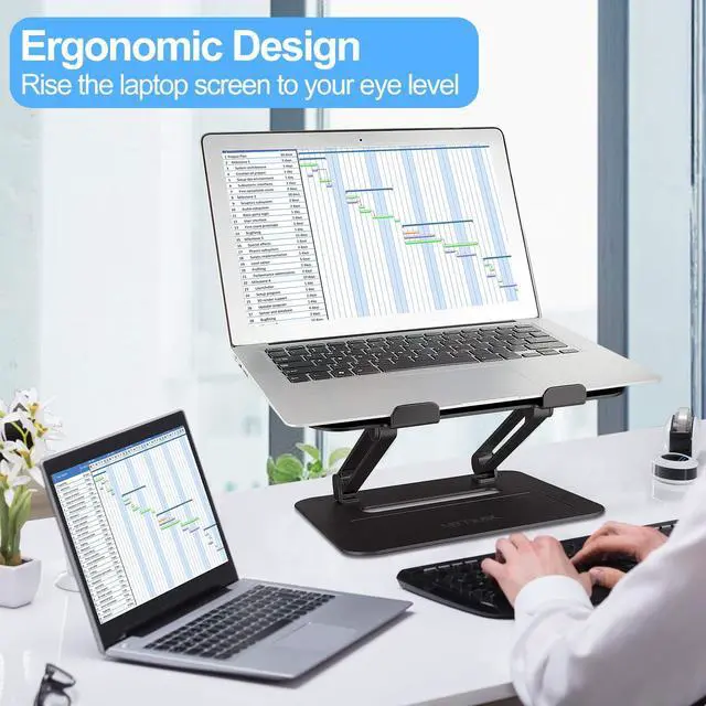 Alt view image 2 of 5 - Urmust Adjustable Laptop Stand for Desk Aluminum Computer Stand for Laptop Riser Holder Notebook Stand Compatible with MacBook Air Pro Ultrabook All Laptops 11-17 inch (Black)