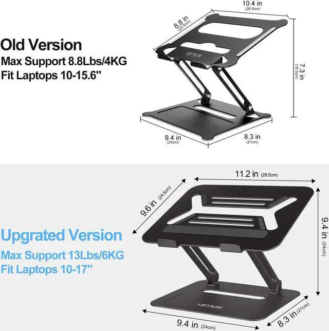 Alt view image 4 of 5 - Urmust Adjustable Laptop Stand for Desk Aluminum Computer Stand for Laptop Riser Holder Notebook Stand Compatible with MacBook Air Pro Ultrabook All Laptops 11-17 inch (Black)