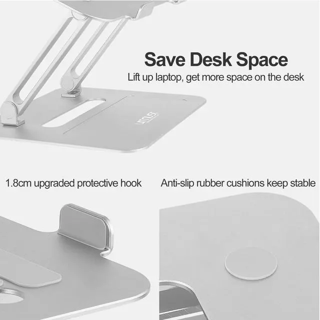 Alt view image 3 of 5 - Urmust Adjustable Laptop Stand for Desk Aluminum Computer Stand for Laptop Riser Holder Notebook Stand Compatible with MacBook Air Pro Ultrabook All Laptops 11-17 inch (Silver)