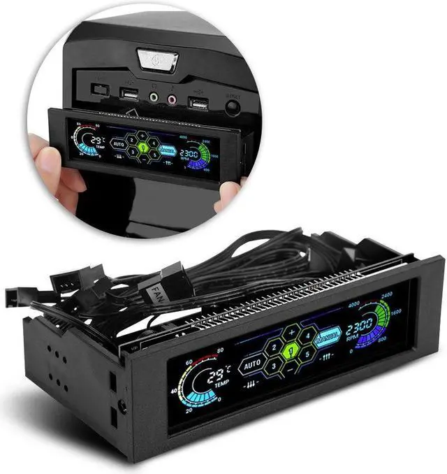 Main image of V BESTLIFE Fan Speed Controller PC Computer Fan Controller CPU Temperature Sensor Computer Cooling Drive Bay Front LCD Panel