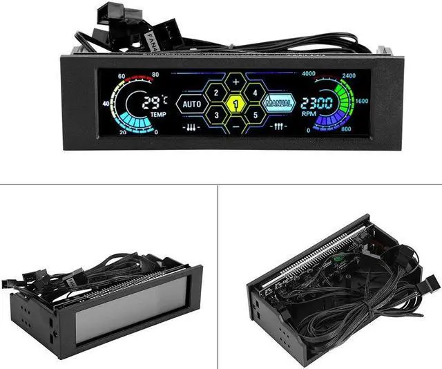 Alt view image 5 of 5 - V BESTLIFE Fan Speed Controller PC Computer Fan Controller CPU Temperature Sensor Computer Cooling Drive Bay Front LCD Panel
