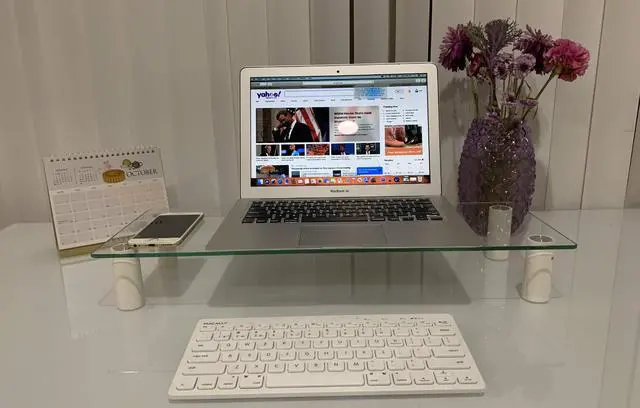 Alt view image 4 of 5 - Mount Plus STB101 22.5 Inch Wide Tempered Glass Monitor Riser Desktop Stand Height Adjustable Table Top for Flat Screen LCD LED TV, Laptop, Notebook, Display (2 Pack)