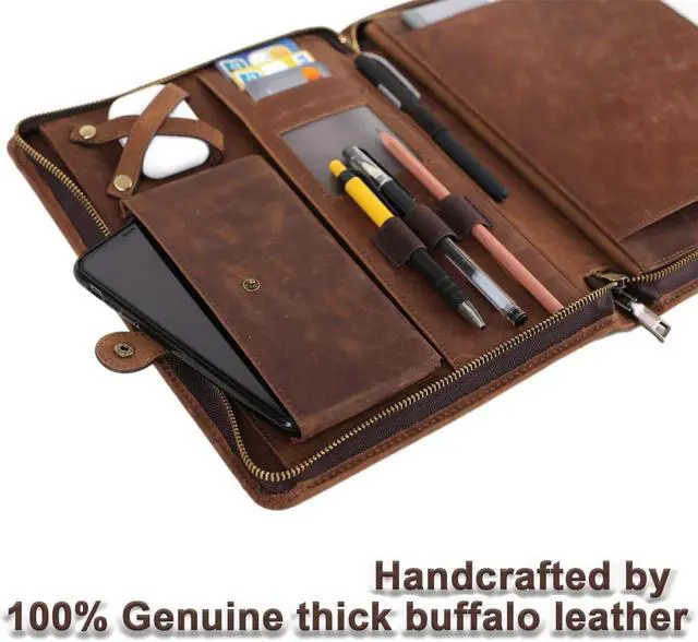 Alt view image 3 of 5 - Leather Case for ipad Pro 11" Genuine Leather Smart Folio with Pencil Holder Zipper Pocket Multifunctional iPad case Compatible with iPad 11 /iPad 10.5/10.2 inch ipad/iPad 9.7