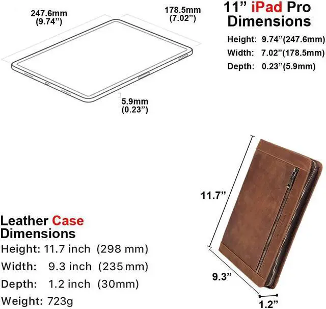 Alt view image 4 of 5 - Leather Case for ipad Pro 11" Genuine Leather Smart Folio with Pencil Holder Zipper Pocket Multifunctional iPad case Compatible with iPad 11 /iPad 10.5/10.2 inch ipad/iPad 9.7