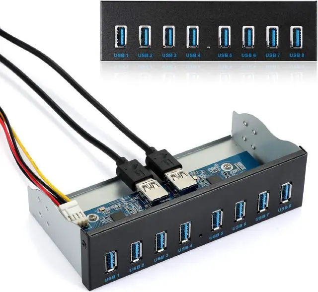 Main image of Mzhou 8-Port USB 3.0 Front Panel Hub Expansion Card - with 19-Pin & SATA Cables, 5 Mounting Screws - Compatible with Windows XP/7/8/10 & Linux - Desktop PC Internal USB Hub for Case Expansion