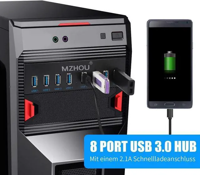 Alt view image 4 of 5 - Mzhou 8-Port USB 3.0 Front Panel Hub Expansion Card - with 19-Pin & SATA Cables, 5 Mounting Screws - Compatible with Windows XP/7/8/10 & Linux - Desktop PC Internal USB Hub for Case Expansion