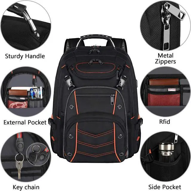 Alt view image 3 of 5 - VECKUSON 18.4 Laptop Backpack for Men, 55L Extra Large Gaming Laptops Backpack with USB Charger Port,TSA Friendly Flight Approved and RFID Anti-Theft Pocket