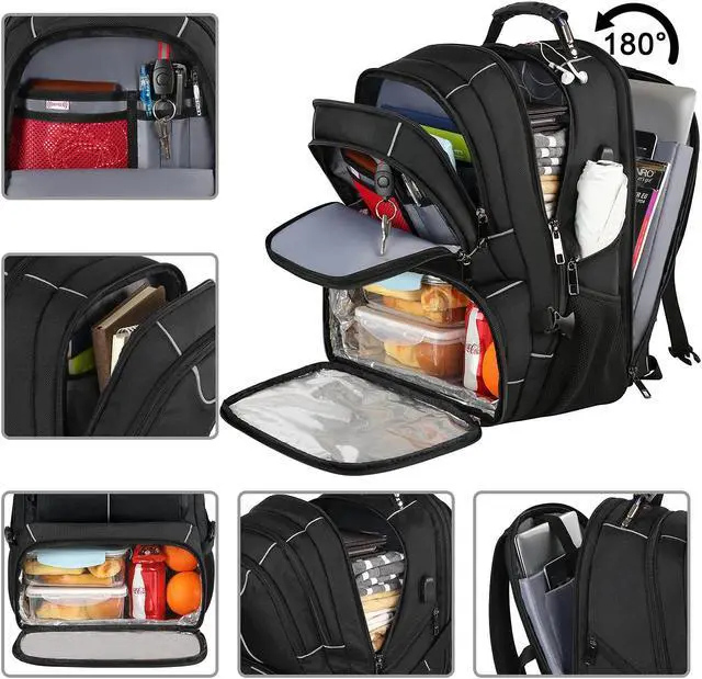 Alt view image 3 of 5 - VECKUSON Lunch Bag Backpack, Insulated Cooler Lunch Box Backpack, Extra Large Travel Laptop Backpack TSA Friendly RFID Computer College bag with USB Port for Women Men Fits 17.3 Inch Laptop
