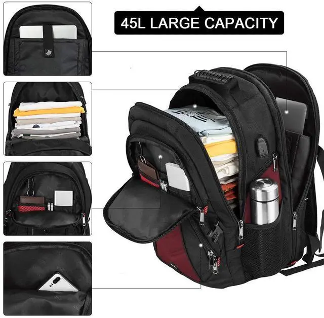 Alt view image 3 of 5 - NEWHEY Laptop Backpack 17 Inch Business Travel Backpacks for Men Women Extra Large Waterproof TSA Anti Theft College Bookbags with USB Charging Port 17.3 Gaming Computer Backpack 45L, Red