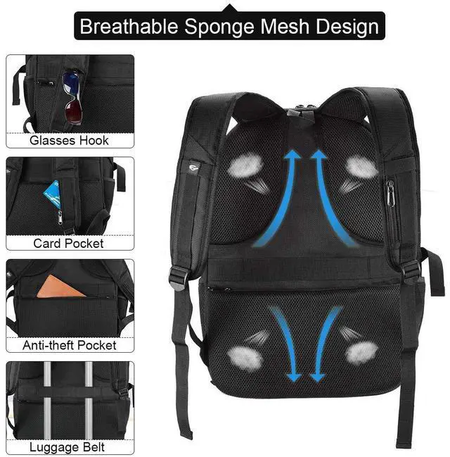 Alt view image 5 of 5 - NEWHEY Laptop Backpack 17 Inch Business Travel Backpacks for Men Women Extra Large Waterproof TSA Anti Theft College Bookbags with USB Charging Port 17.3 Gaming Computer Backpack 45L, Red