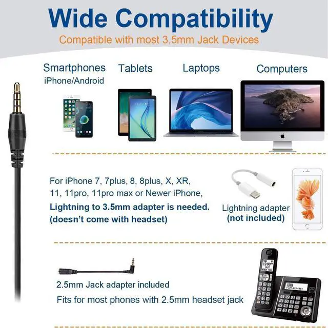 Alt view image 2 of 5 - Phone Headset for Cell Phone with Microphone Noise Cancelling, 3.5mm Computer Headphones for iPhone Samsung PC Mac, Laptop Headset for Office Home