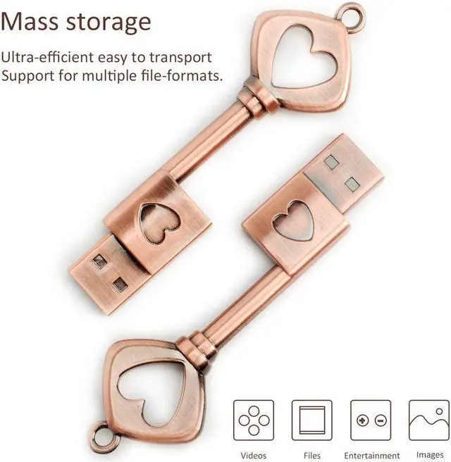 Alt view image 2 of 5 - LEIZHAN 5 Pack 64GB Love Heart Key Flash Drive Vintage Thumb Drive Metal Jump Drive Cute Memory Stick Retro USB Stick Pendrive Valentine's Day Gift U Disk