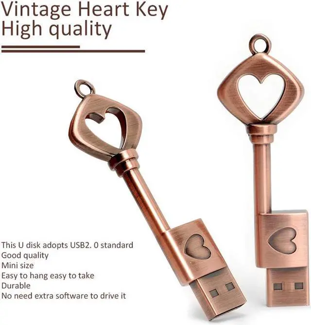 Alt view image 3 of 5 - LEIZHAN 5 Pack 64GB Love Heart Key Flash Drive Vintage Thumb Drive Metal Jump Drive Cute Memory Stick Retro USB Stick Pendrive Valentine's Day Gift U Disk