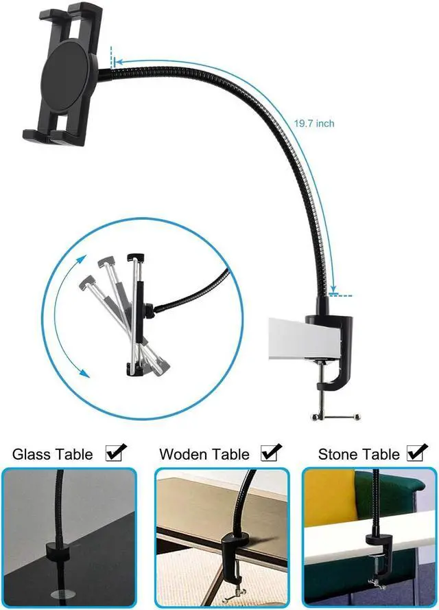 Alt view image 5 of 5 - woleyi Gooseneck Tablet Holder Mount, Heavy Duty Desk/Bed Tablet Stand, Flexible Arm Clip for iPad Pro Air Mini, Galaxy Tab/Z Fold, Fire HD, Surface Pro/Go, Switch, iPhone and More 4.7-13" Devices