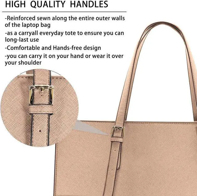 Alt view image 5 of 5 - Laptop Bag for Women Waterproof Lightweight Leather 15.6 Inch Computer Tote Bag Business Office Briefcase Large Capacity Handbag Shoulder Bag Professional Office Work Bag Khaki