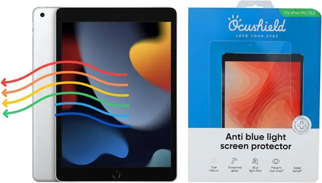 Main image of Ocushield Anti Blue Light Tempered Glass Screen Protector for Apple iPad 10.2" (2018 & 2020) 7th/8th/9th Generation - Blue Light Filter for iPad - Anti Glare - Protect Your Eyes & Improve Sleep