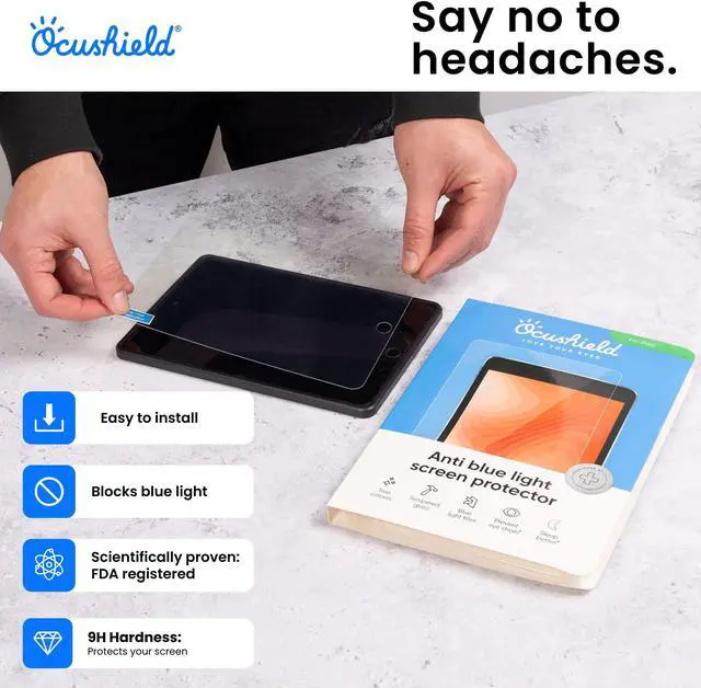 Alt view image 5 of 5 - Ocushield Anti Blue Light Tempered Glass Screen Protector for Apple iPad 10.2" (2018 & 2020) 7th/8th/9th Generation - Blue Light Filter for iPad - Anti Glare - Protect Your Eyes & Improve Sleep