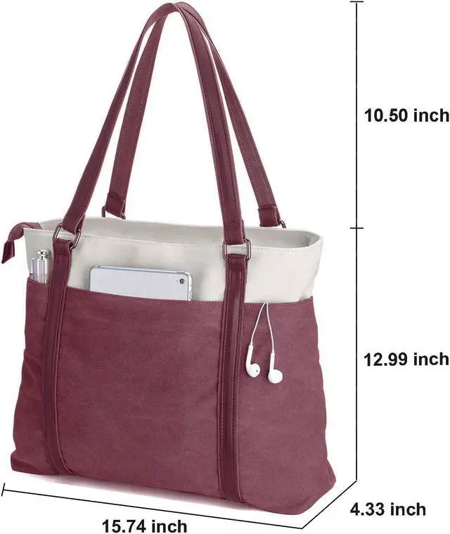 Alt view image 3 of 5 - Women's Work Bag with Laptop Compartment Zipper Pockets Teacher Totes Purse