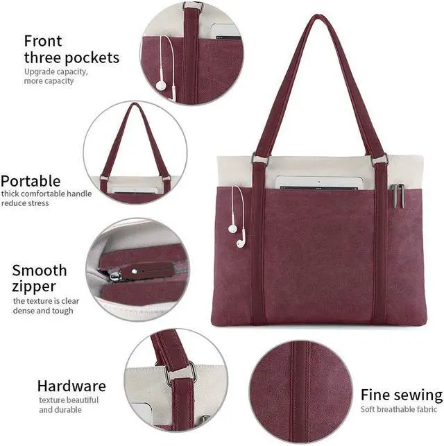 Alt view image 5 of 5 - Women's Work Bag with Laptop Compartment Zipper Pockets Teacher Totes Purse