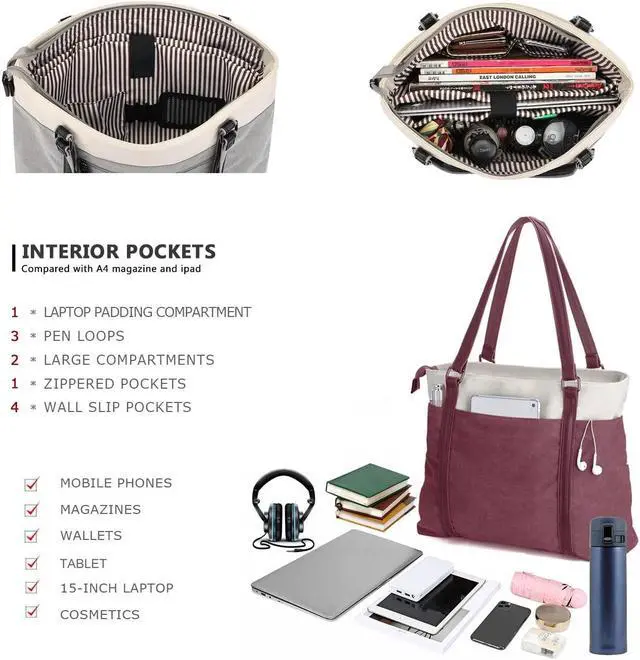 Alt view image 4 of 5 - Women's Work Bag with Laptop Compartment Zipper Pockets Teacher Totes Purse