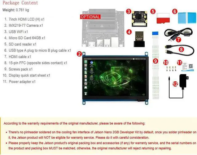 Alt view image 2 of 5 - Jetson Nano 2GB Developer Accessories Kit for Small Powerful Computer AI Development Board with 7 inch IPS Touch HDMI Screen LCD Display Micro Card 64GB USB WiFi 8MP Camera Module @XYGStudy (AcceC)