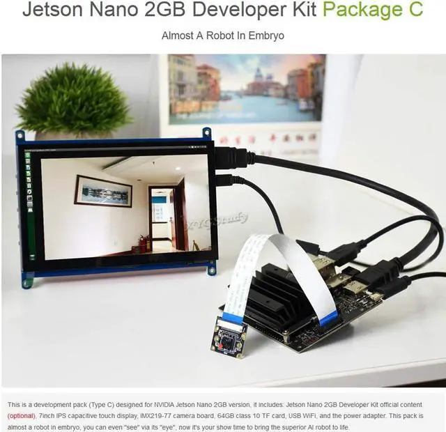 Alt view image 3 of 5 - Jetson Nano 2GB Developer Accessories Kit for Small Powerful Computer AI Development Board with 7 inch IPS Touch HDMI Screen LCD Display Micro Card 64GB USB WiFi 8MP Camera Module @XYGStudy (AcceC)