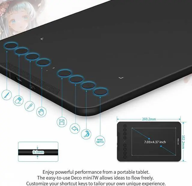 Alt view image 3 of 5 - Wireless Drawing Tablet XPPen Deco mini7W Graphic Tablet Pen Tablet with 8192 Levels Pressure, 7 x 4 inch Artist Tablet for Online Teaching/E-Learning Compatible with Window/Mac/Android/Chrome/Linux