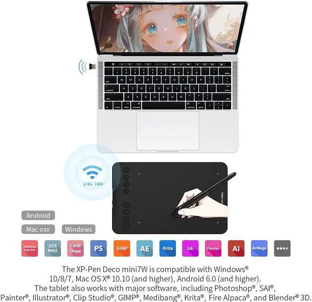 Alt view image 4 of 5 - Wireless Drawing Tablet XPPen Deco mini7W Graphic Tablet Pen Tablet with 8192 Levels Pressure, 7 x 4 inch Artist Tablet for Online Teaching/E-Learning Compatible with Window/Mac/Android/Chrome/Linux