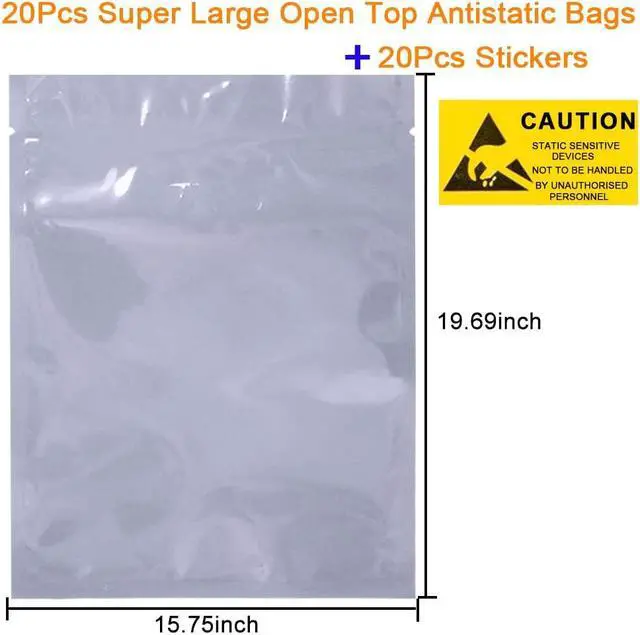 Alt view image 2 of 5 - 20Pcs Open Top Anti Static Bags,15.75x19.69in Extra Large ESD Shielding Bag, Antistatic Bags with Static-Free Stickers for Motherboard, GPU
