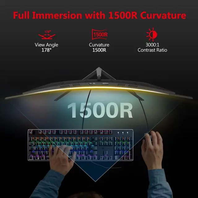 Alt view image 4 of 5 - Z-Edge 32 inch Curved Gaming Monitor, 16:9 QHD 2K 2560x1440 165/144Hz 1ms Frameless LED Gaming Monitor, AMD Freesync Premium Display Port HDMI Built-in Speakers