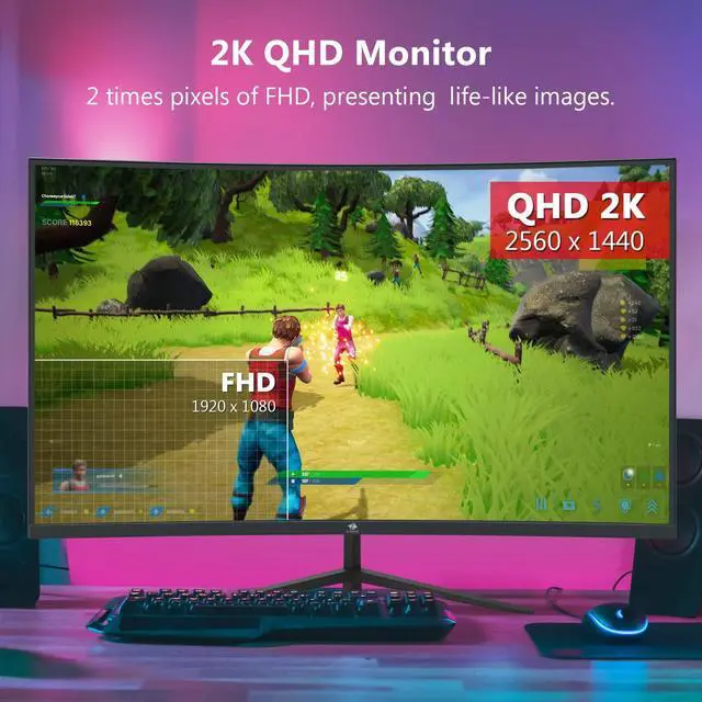 Alt view image 3 of 5 - Z-Edge 32 inch Curved Gaming Monitor, 16:9 QHD 2K 2560x1440 165/144Hz 1ms Frameless LED Gaming Monitor, AMD Freesync Premium Display Port HDMI Built-in Speakers